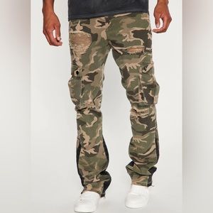 Fashion Nova Men: Camo Cargo Pants with Orange Accent